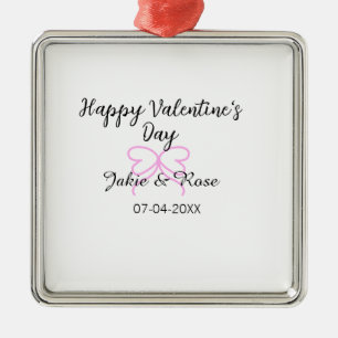 Happy Valentine's day pink heart bow name date sty Metal Tree Decoration