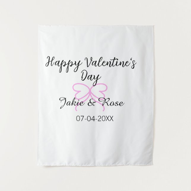 Happy Valentine's day pink heart bow name date sty Tapestry (Front)