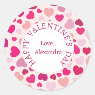 Happy Valentine's Day Pink Heart Classic Round Sticker