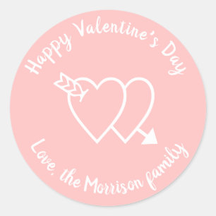 Happy Valentine's Day pink hearts custom script  Classic Round Sticker