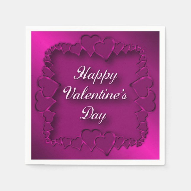 Happy Valentine's Day Pink Hearts Napkins (Front)