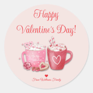 happy valentines day,pink hot chocolate stylish classic round sticker
