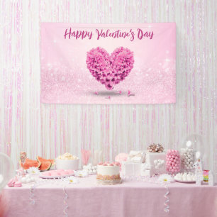 Happy Valentine's Day Pink Hyacinth Lovely Heart Banner
