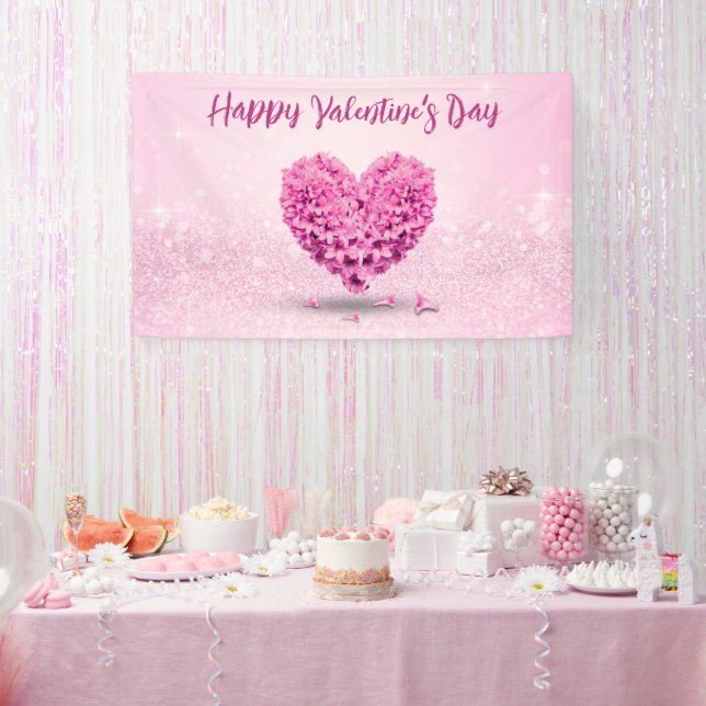 Happy Valentine's Day Pink Hyacinth Lovely Heart Banner (Party)