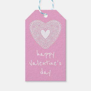 Happy Valentine's Day Pink Lace Heart Gift Tags