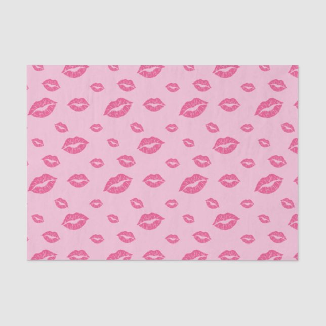 Happy Valentine's Day Pink Lipstick Blot Kiss Tissue Paper (Front)