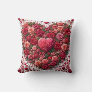 Happy Valentines Day - Pink Love Heart Cushion