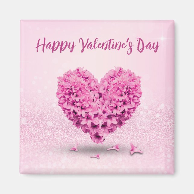 Happy Valentine's Day Pink Lovely Hyacinth Heart Magnet (Front)