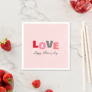 Happy Valentines Day Pink Party Napkin