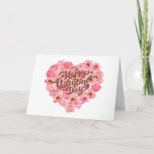 Happy Valentine's Day Pink Peony Floral Heart  Card
