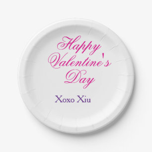 Happy Valentine's day pink purple xoxo love name c Paper Plate