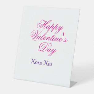 Happy Valentine's day pink purple xoxo love name c Pedestal Sign