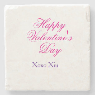 Happy Valentine's day pink purple xoxo love name c Stone Coaster