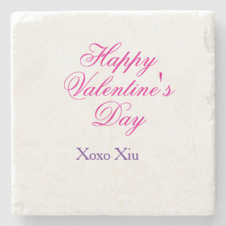 Happy Valentine's day pink purple xoxo love name c Stone Coaster