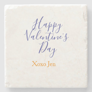 Happy Valentine's day pink purple xoxo love name c Stone Coaster