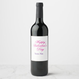 Happy Valentine's day pink purple xoxo love name c Wine Label