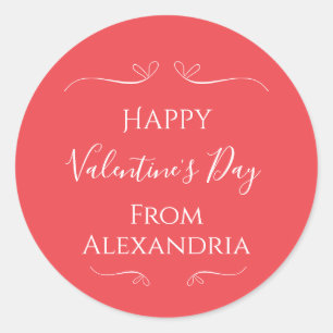 Happy Valentines Day Pink Red Classic Round Sticker