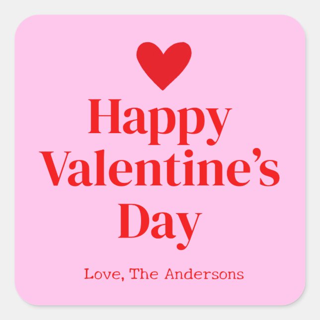 Happy Valentines Day Pink Red Custom  Square Sticker (Front)