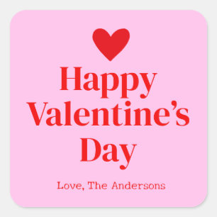 Happy Valentines Day Pink Red Custom Square Sticker