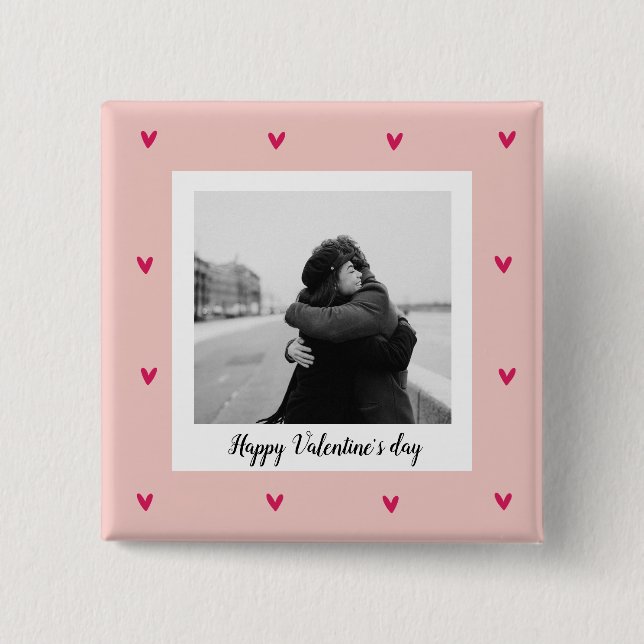 Happy Valentine's Day | Pink & Red Heart | Gift 15 Cm Square Badge (Front)