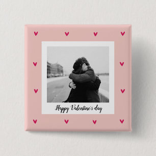 Happy Valentine's Day   Pink & Red Heart   Gift 15 Cm Square Badge