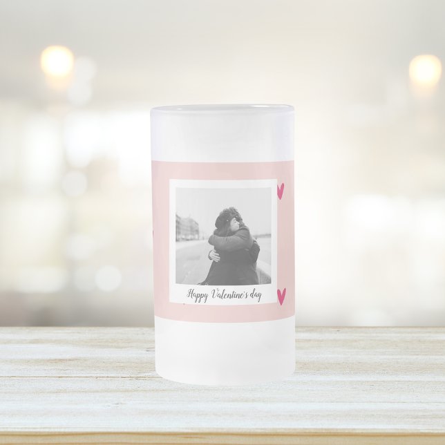 Happy Valentine's Day | Pink & Red Heart | Gift Frosted Glass Beer Mug (Creator Uploaded)