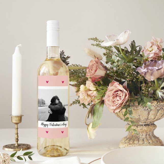 Happy Valentine's Day | Pink & Red Heart | Gift Wine Label (Creator Uploaded)