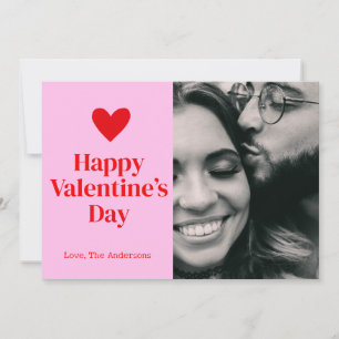 Happy Valentines Day Pink Red Heart Photo Card