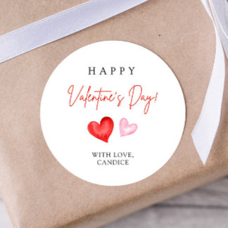 Happy Valentine's Day Pink & Red Hearts Classic Round Sticker