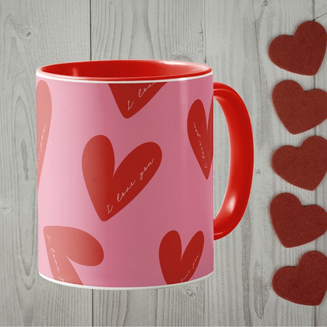 Happy Valentine's Day Pink Red Hearts 'I love you' Mug (Creator Uploaded)