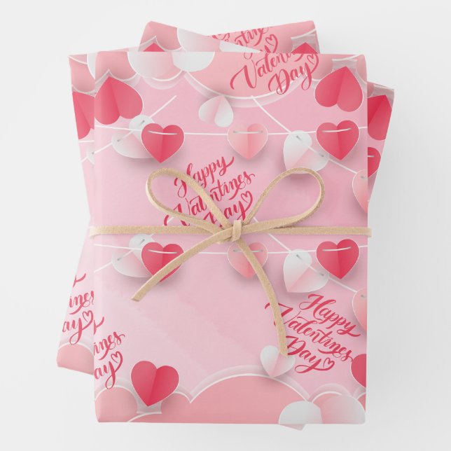 Happy Valentine's Day Pink Red Hearts  Wrapping Paper Sheet (In situ)