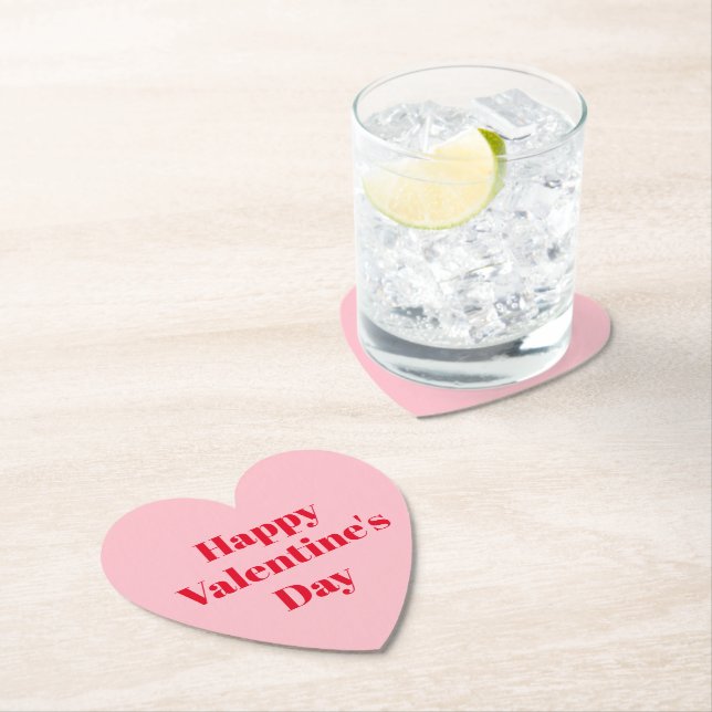 Happy Valentine's day pink red modern typography Paper Coaster (Insitu)
