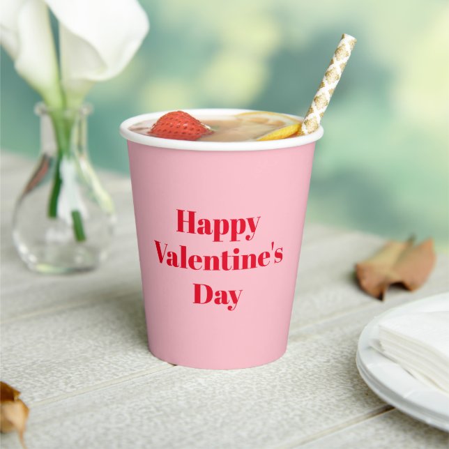 Happy Valentine's day pink red modern typography Paper Cups (Insitu)