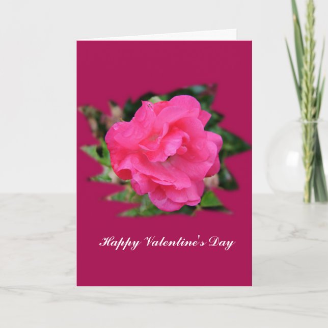 Happy Valentine's Day. Pink rose flower photo art. Holiday Card (Front)