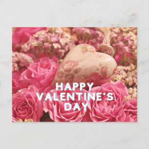 Happy Valentine's Day Pink Roses Postcard
