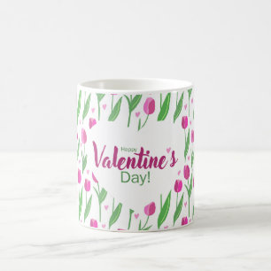 Happy Valentine's Day Pink Tulips Coffee Mug