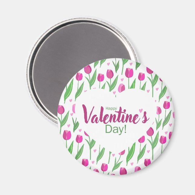 Happy Valentine's Day Pink Tulips Magnet (Front/Back)