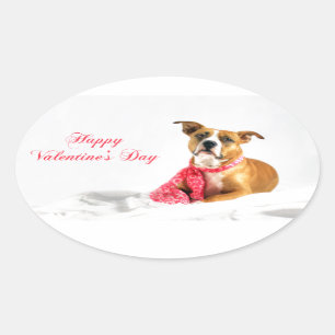 Happy Valentine's Day Pitbull Puppy Oval Sticker