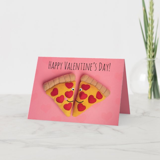 Happy Valentine's Day Pizza Love Slices Humour Holiday Card (Front)