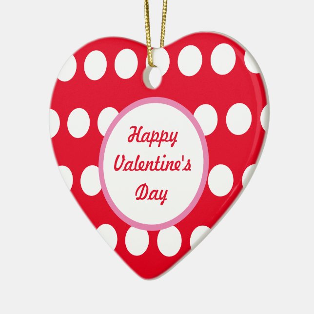 Happy Valentine's Day Polka Dot Heart Ornament  (Left)