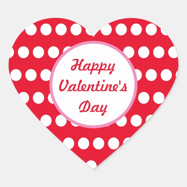 Happy Valentine's Day Polka Dot Heart Stickers (Front)