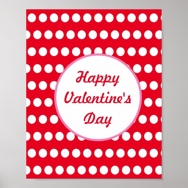 Happy Valentine's Day Polka Dot Wall Poster (Red) (Front)