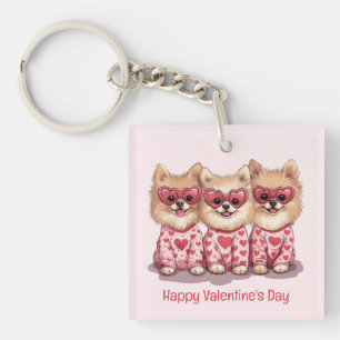 Happy Valentines Day Pomeranian Dogs Key Ring