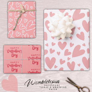 Happy Valentine's Day Pretty Blush Pink Heart  Wrapping Paper Sheet