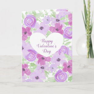 Happy Valentine's Day Pretty Purple Floral Card