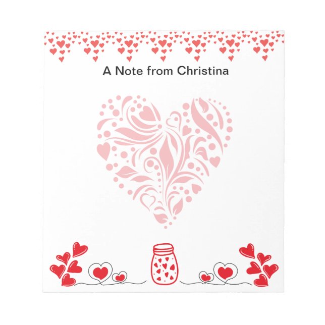 Happy Valentine's Day Pretty Red Hearts Pretty Notepad (Front)