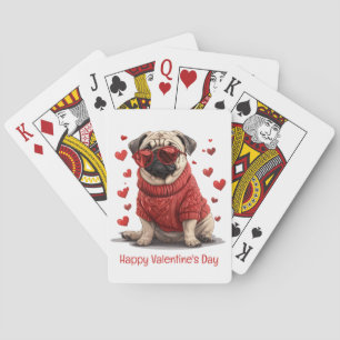 Happy Valentines Day Pug Dog Playing Cards
