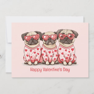 Happy Valentines Day Pug Dogs Holiday Card