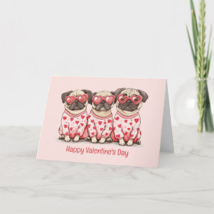 Happy Valentines Day Pug Dogs Holiday Card