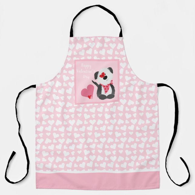 Happy Valentines Day Puppy Hearts Pink Apron (Front)